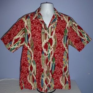 RJC Red Floral With Surf Boards Hawaiian Shirt L